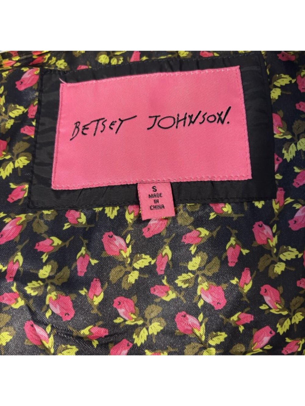 Betsey Johnson Black Hooded Vest W/ Faux Fur Trim & Floral Lining Size S - Picture 5 of 11